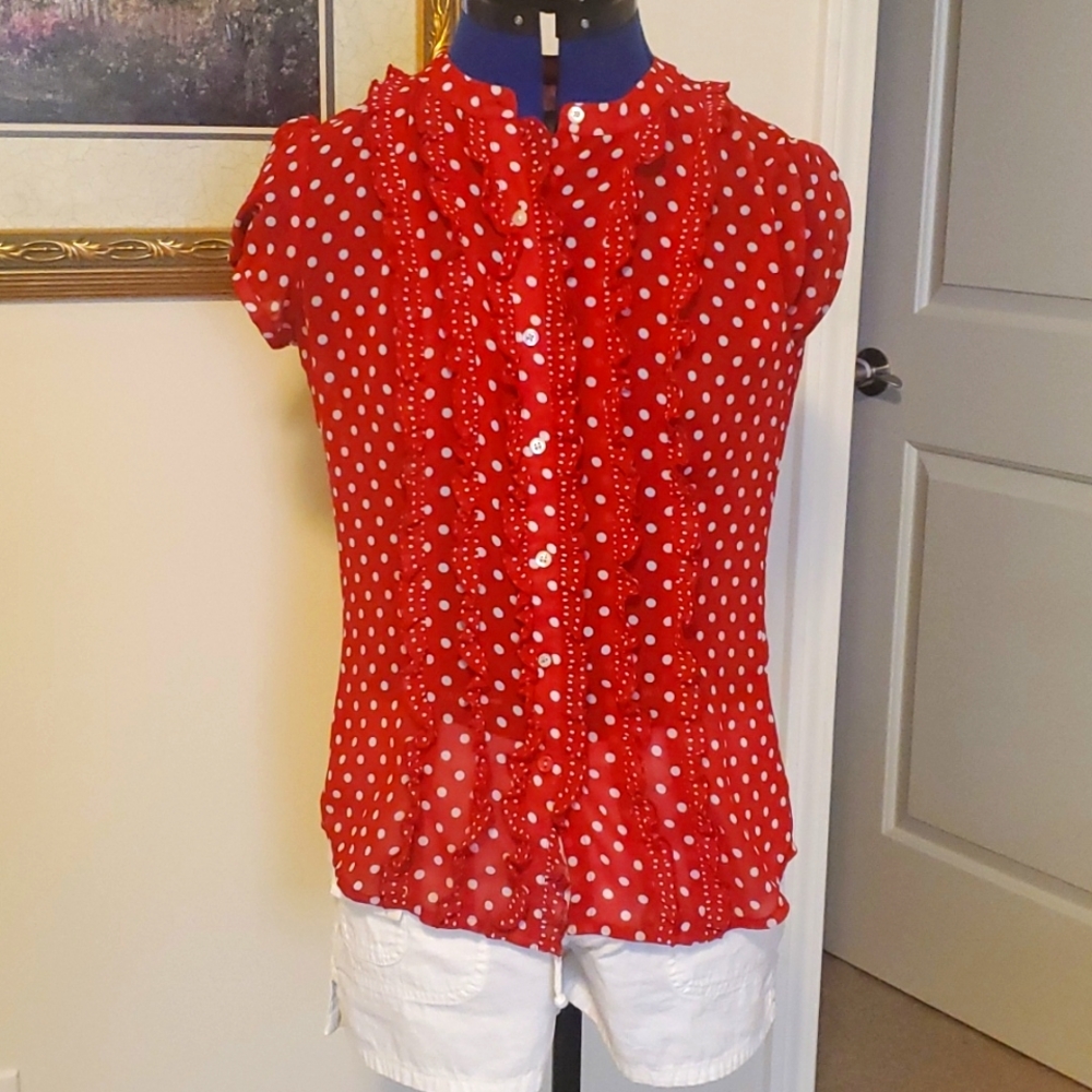 Cute red and white polka dot top from Ann Taylor Loft.